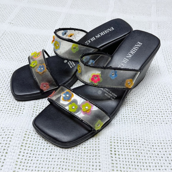 Fashion Bug Shoes Y2k Fashion Bug Vintage Clear Daisy Flower Wedge